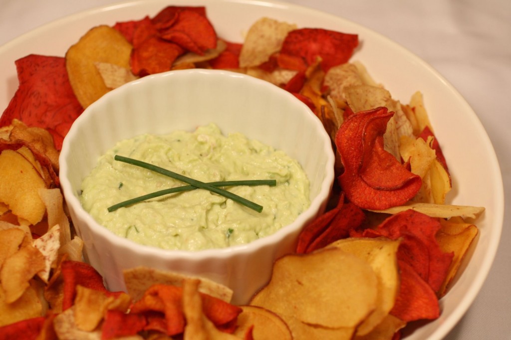 Avocado Chèvre Dip with Root Chips