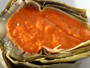 Red Pepper Caviar in a Chilled Artichoke