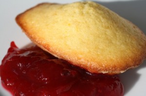 Orange Madeleines with Cranberry Sauce