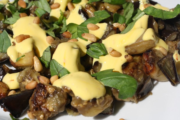 Roasted Eggplant Salad with Saffron Yogurt