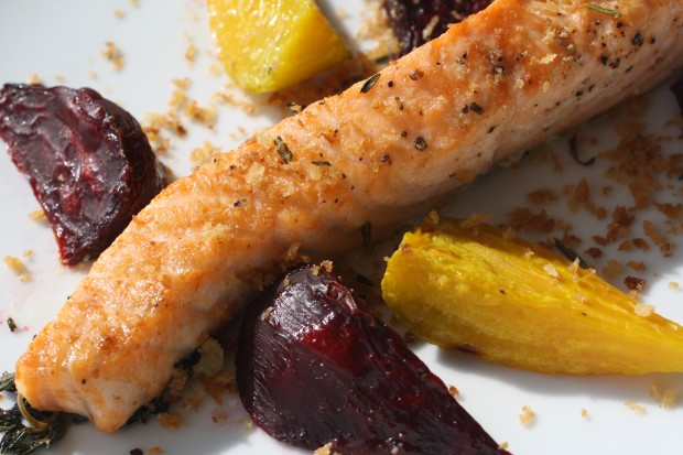 Crunchy Roasted Salmon with Beets