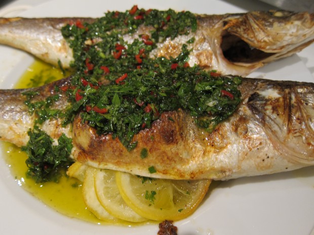 Charred Fish with Spicy Fresh Herb Sauce