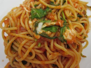 Spaghetti Marinara with Arugula and Fresh Mozzarella