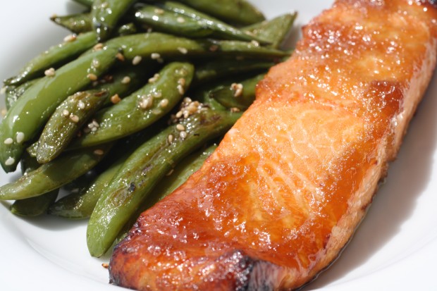 Spicy-Sweet Ginger Salmon with Sugarsnaps