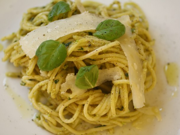 Spaghetti with Pistachio Pistou