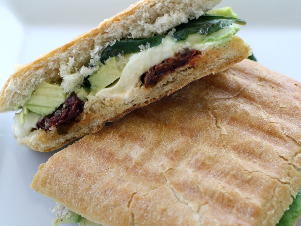 Brie, Avocado, Mozzarella, Sun Dried Tomato, and Basil Panini