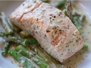 Mustard Salmon en Papillote with Asparagus