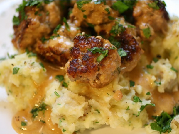 Easy Killer Swedish Meatballs with Smashed Potatoes and Gravy