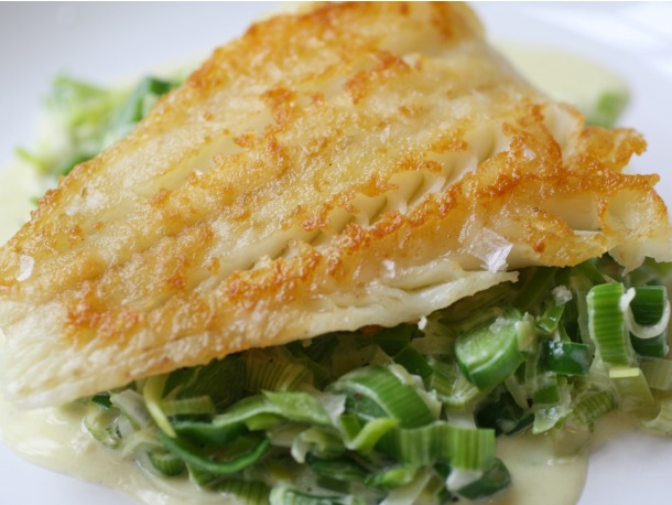 Crispy Cod Cooked 'Unilateral' with Creamed Leeks