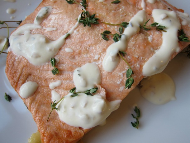 Salmon with Thyme and Three-Lemon Crème Fraîche