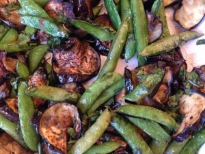 Ginger Soy Eggplant and Sugar Snaps