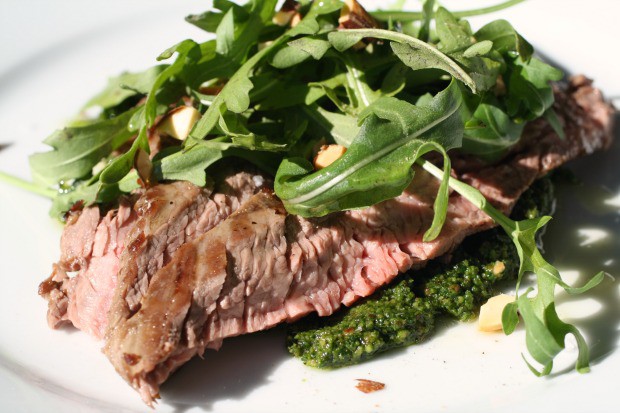 Steak with Smoked Almond Pesto